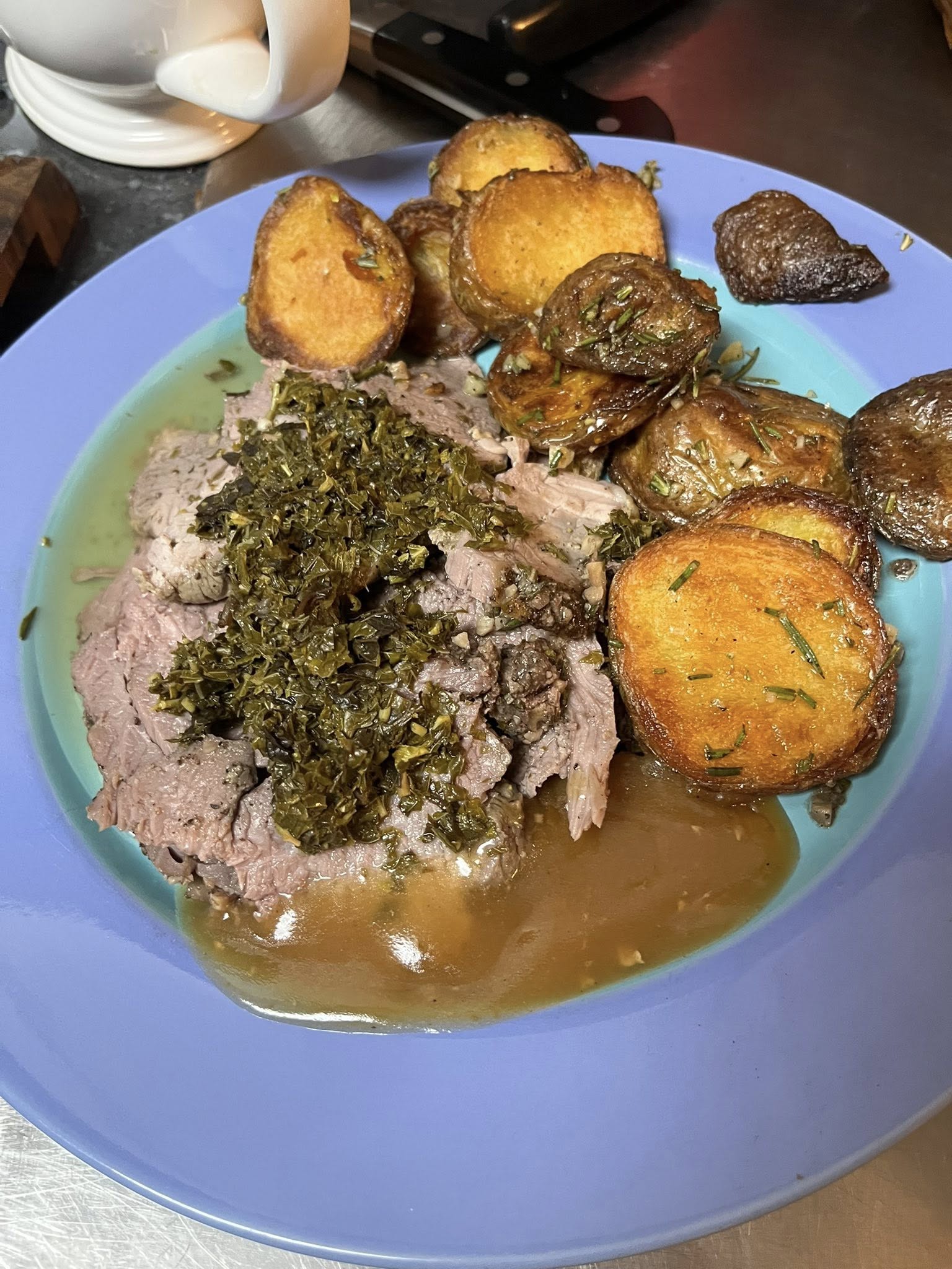 May be an image of ossobuco and mushy peas